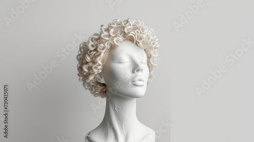 white fashion model doll mannequin heads with unique textured hair, copy space fot text
