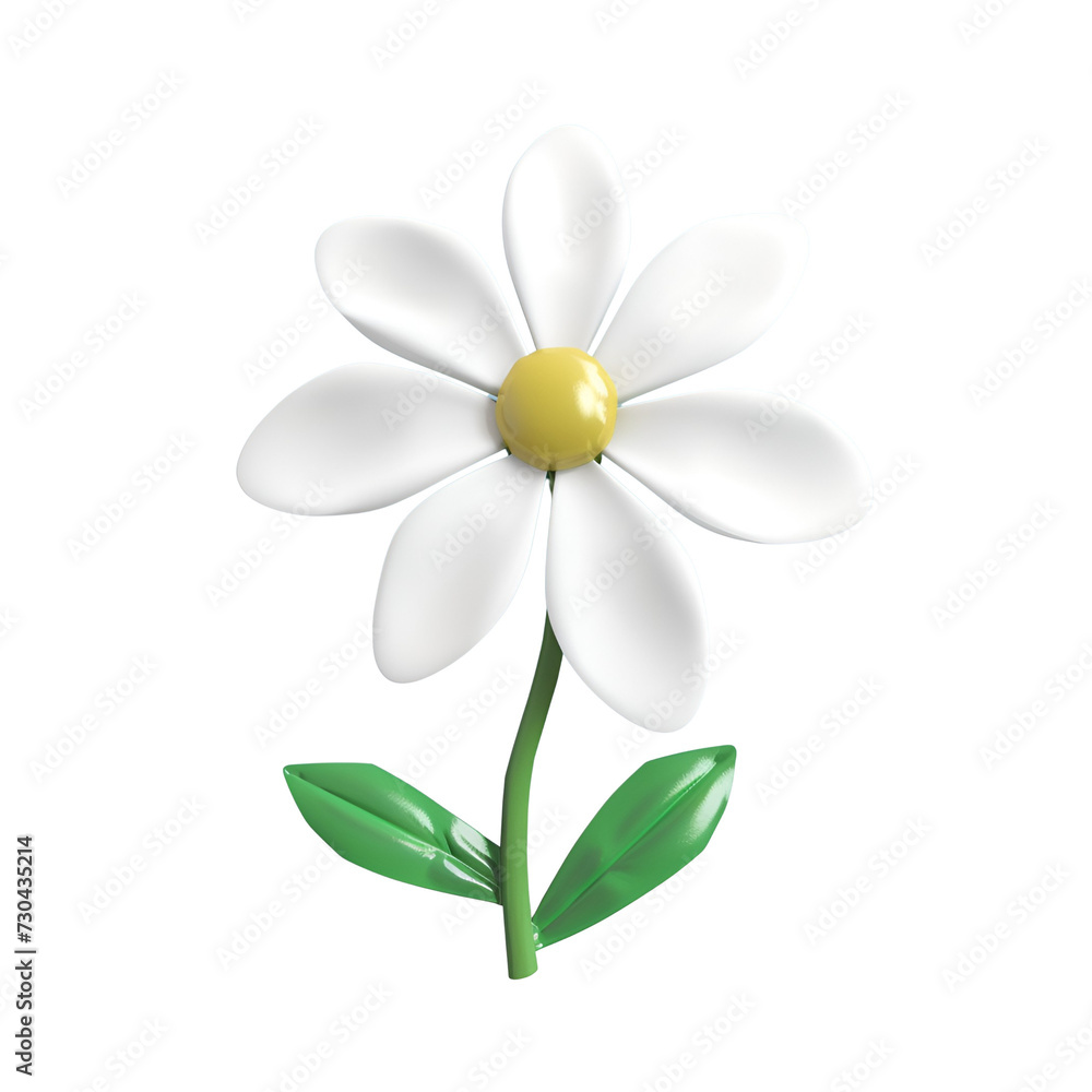 Floral Cartoon Illustration of a Beautiful White Flower: Simple 3D Render Icon Design for Spring, Isolated on Transparent Background, PNG