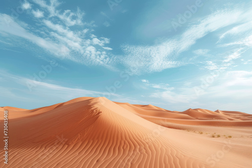 view of a desert landscape with sand dunes and a blue sky