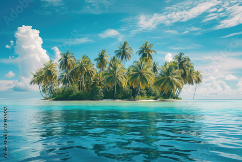 view of a tropical island with palm trees and a blue ocean © Formoney