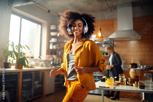 Joyful Woman Dancing in Sunny Kitchen