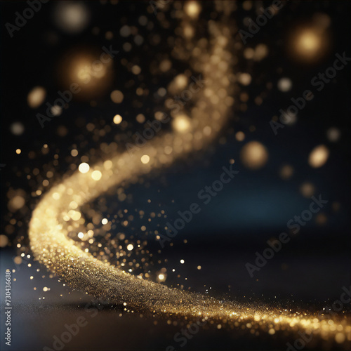 shiny trail of sparkles of gold wave and bokeh light . No compost words and two words word