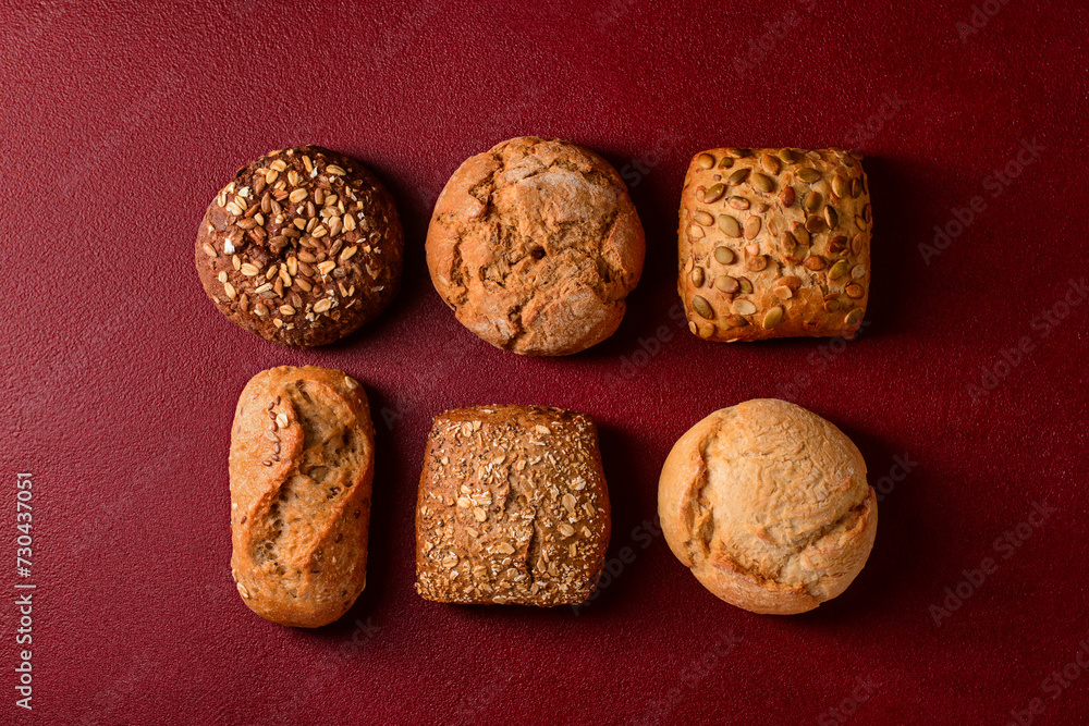 Different delicious buns on red background Different delicious buns on red background