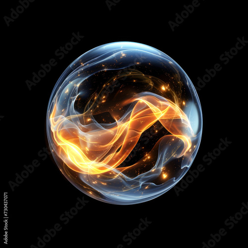 abstract background with a glowing fire sphere in the shape of infinity