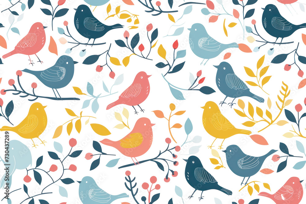 Pastel Bird Pattern on Transparent Background