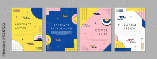 Vector set of abstract geometry cover page background with minimal trendy style.