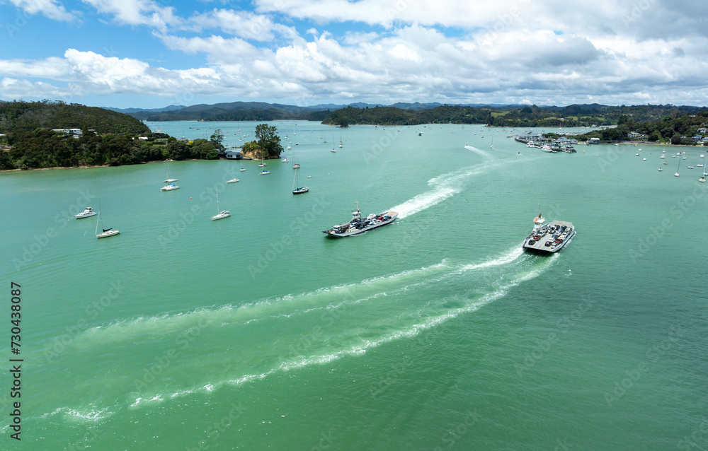 Car ferry crossing in Opua, Northland, New Zealand. 6 January 2024