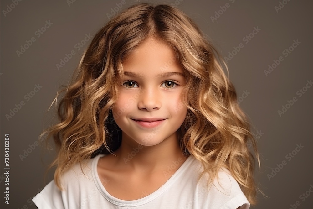 Portrait of a cute little girl with long blond curly hair. Portrait of a cute little girl with long blond curly hair.