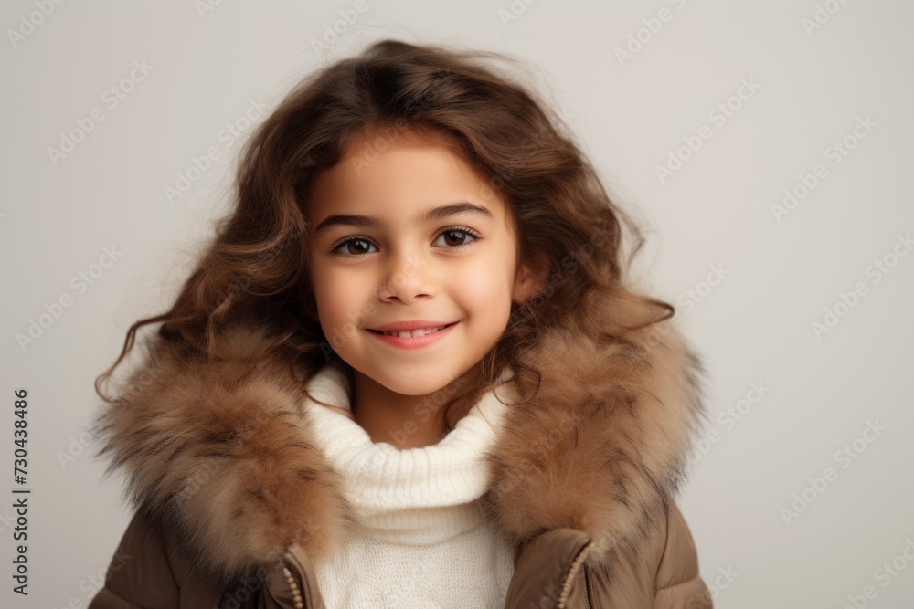 Portrait of a beautiful little girl with curly hair in a brown coat Portrait of a beautiful little girl with curly hair in a brown coat