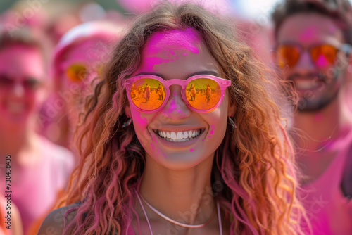 A Holi-themed charity run or marathon, where participants dress in colorful attire to raise awareness and funds for various causes. Concept of festive philanthropy. Generative Ai.