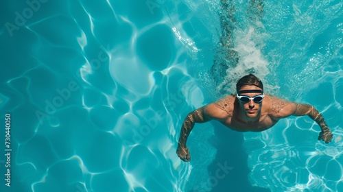 man swimming in the pool, Graceful Dive into Tranquil Waters