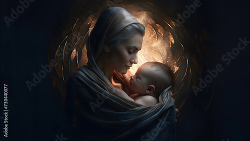 Mary and her baby. Jesus as a newborn baby. A mother and her child. A biblical story of women in the bible. 