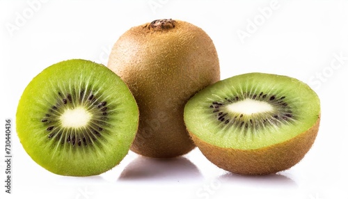High-quality Kiwi fruit and sliced segments isolated on white background 