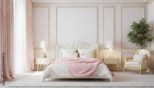 White luxury bedroom interior  wall mockup  