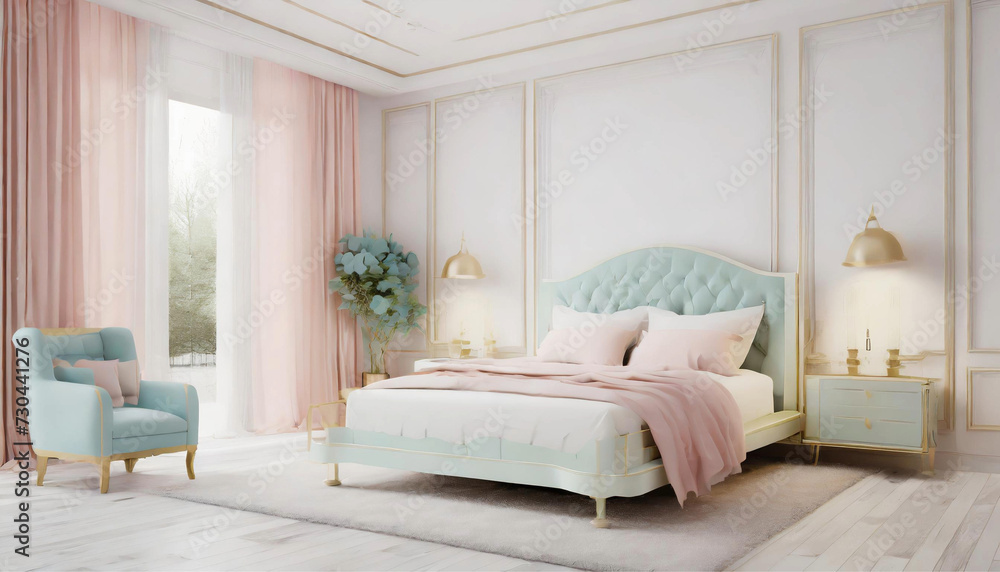 White luxury bedroom interior, wall mockup, White luxury bedroom interior, wall mockup,