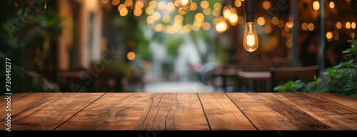 Illuminated Wooden Table With Hanging Lights