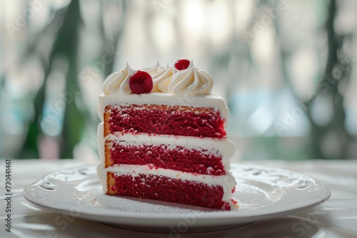 Slice of Red Velvet Cake on White Plate photo