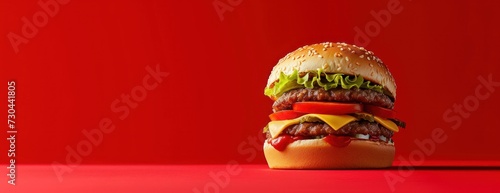 Hamburger on Red Table © FryArt Studio