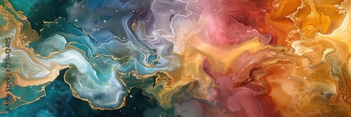 Currents of translucent hues, snaking metallic swirls. Natural luxury abstract fluid art painting in alcohol ink technique photo