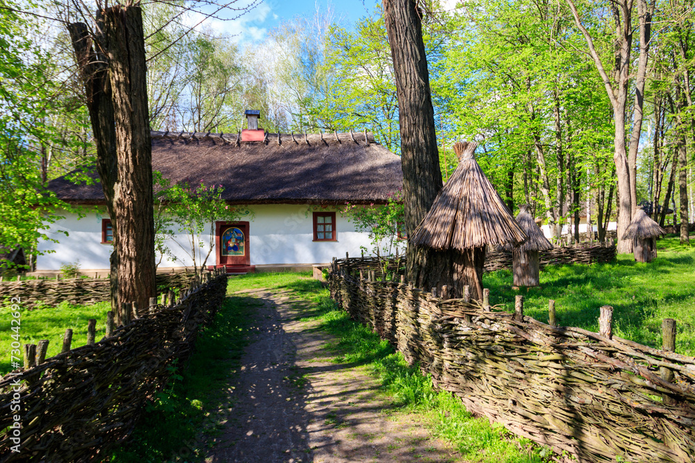 Ancient traditional ukrainian rural house in Open air Museum of Folk Architecture and Folkways of Middle Naddnipryanschina in Pereyaslav, Ukraine Ancient traditional ukrainian rural house in Open air Museum of Folk Architecture and Folkways of Middle Naddnipryanschina in Pereyaslav, Ukraine