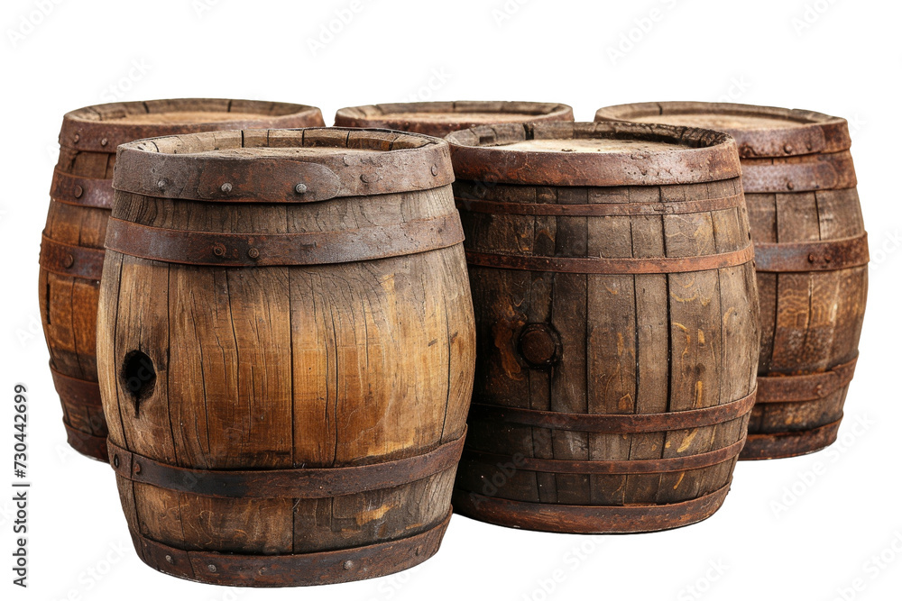 Fototapeta premium Wooden Barrels isolated transparent background. PNG Format.