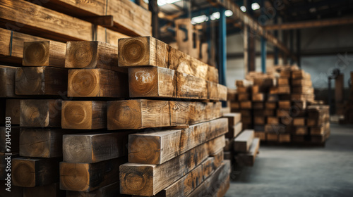 Warehouse of wooden boards. photo