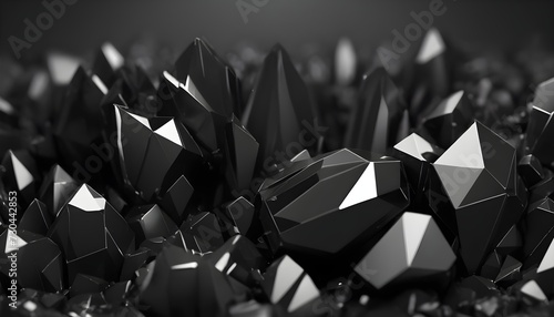 3d render, abstract black crystal background, faceted texture, macro panorama, wide panoramic polygonal wallpaper