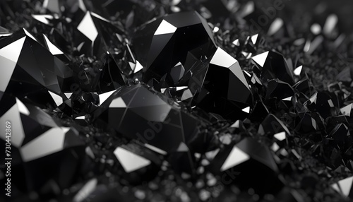3d render, abstract black crystal background, faceted texture, macro panorama, wide panoramic polygonal wallpaper © Antonio Giordano