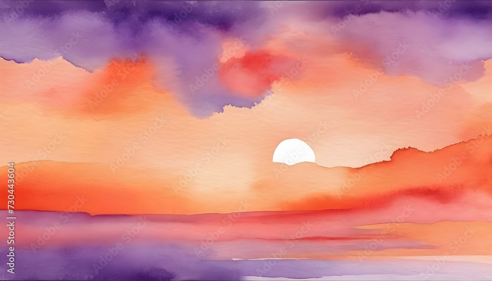 Fototapeta premium Abstract watercolor background sunset sky orange purple