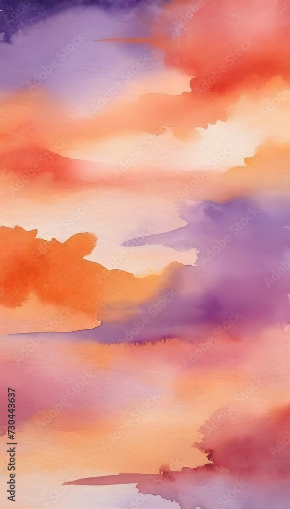 Fototapeta premium Abstract watercolor background sunset sky orange purple
