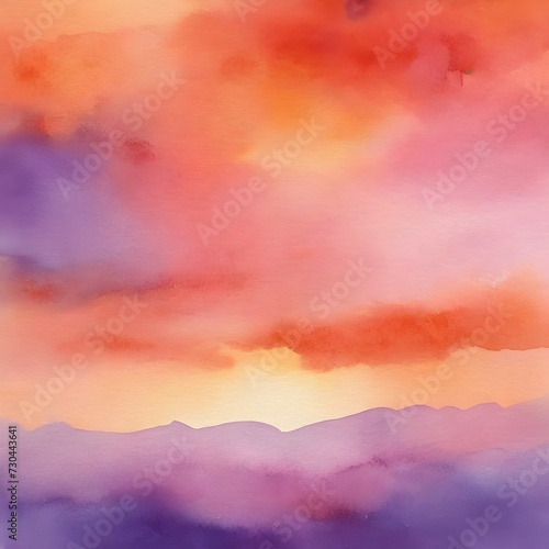 Abstract watercolor background sunset sky orange purple