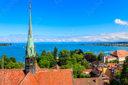 View over Lake Constance (Bodensee) and the old town of Konstanz (also known as Constance)  from bell tower of Konstanz Cathedral, Baden-Wuerttemberg, Germany photo