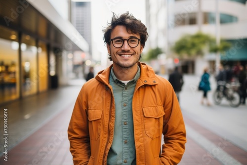 Portrait of handsome young man with eyeglasses in the city