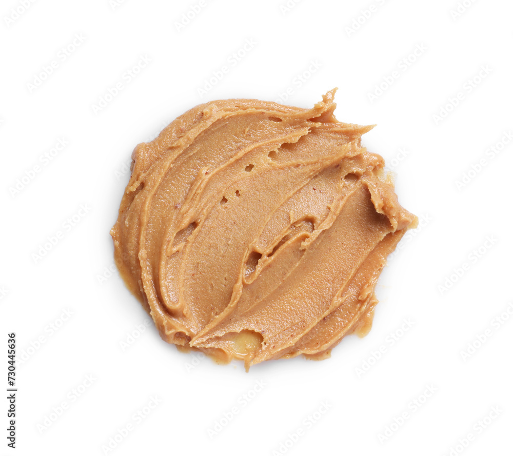 Tasty nut butter isolated on white, top view Tasty nut butter isolated on white, top view