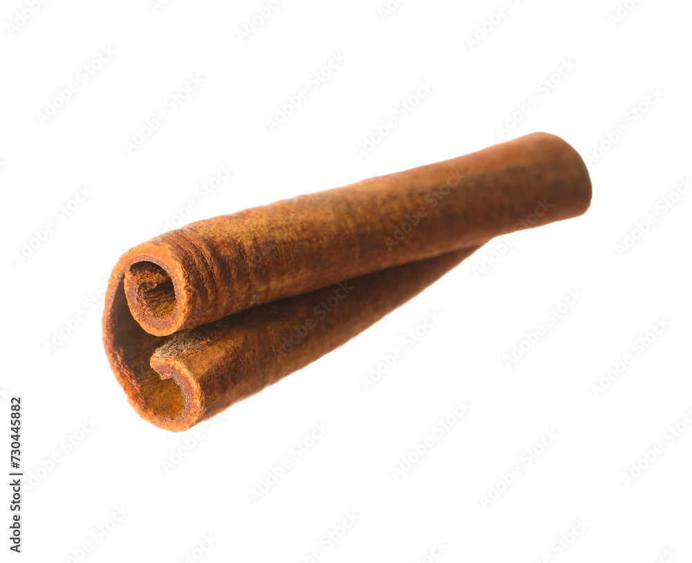 One aromatic cinnamon stick isolated on white One aromatic cinnamon stick isolated on white