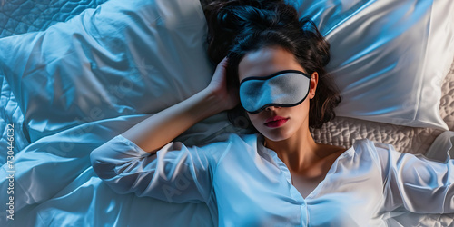 Top view of woman sleeping relaxed with eye mask