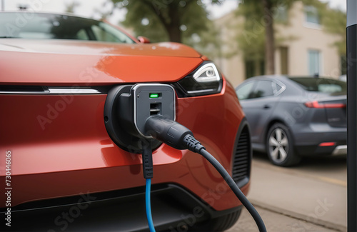 Charging an electric car with an EV charger.