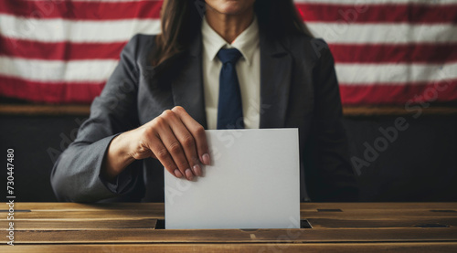 Man in Election Day in the United States, Placing His Ballot into a Sealed Box. Engaging in the Democratic Process. Gentleman in a Tailored Suit Casts His Vote