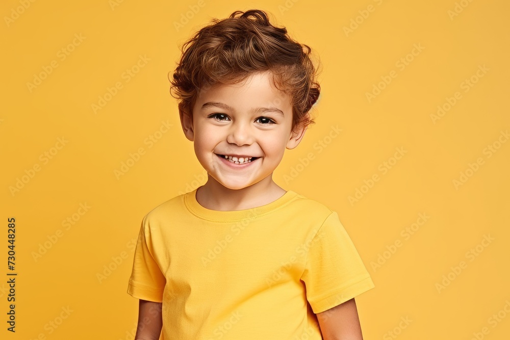 smiling little boy in a yellow t-shirt on a yellow background smiling little boy in a yellow t-shirt on a yellow background