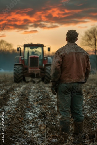 man standing in field with tractor © Ivy