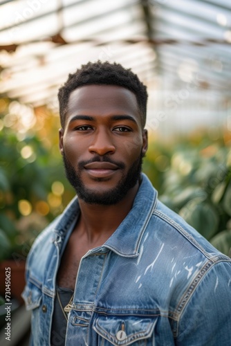 image of black man enjoying himself in greenhouse