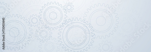 Abstract illustration with a pattern of large and small gears, in blue colors on a white background