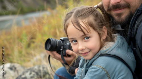 close up of a young girl and father taking pictures of wildlife in alaska  © Barbara Taylor