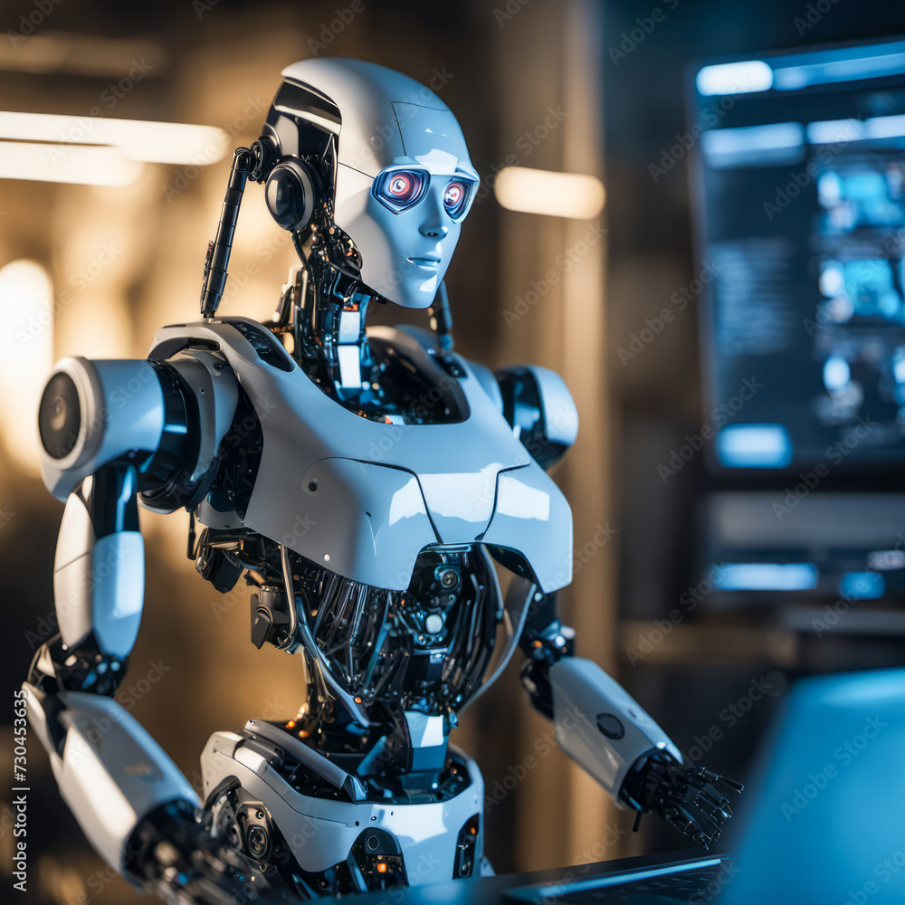 close up of an humanoid robot showing the artificial intelligence power close up of an humanoid robot showing the artificial intelligence power