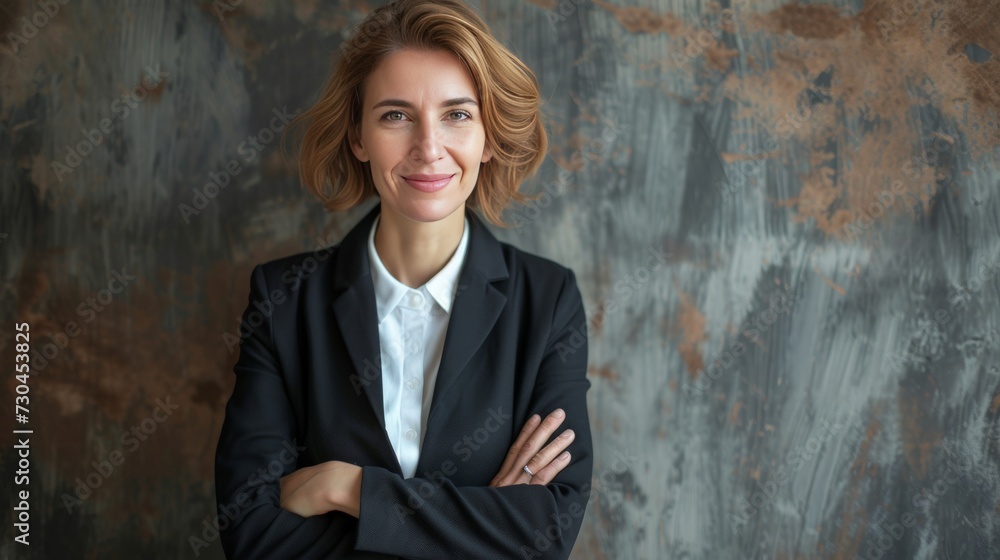Portrait of handsome smiling 40 year old female business woman with folded arms isolated Portrait of handsome smiling 40 year old female business woman with folded arms isolated