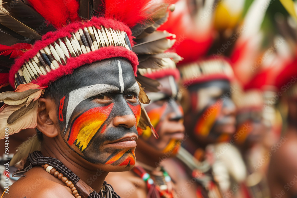 Indigenous Pride, Tribal Warrior with Traditional Face Paint and Headdress