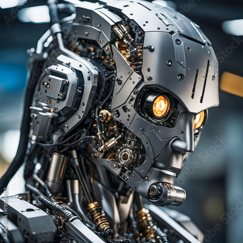 close up of an humanoid robot showing the artificial intelligence power