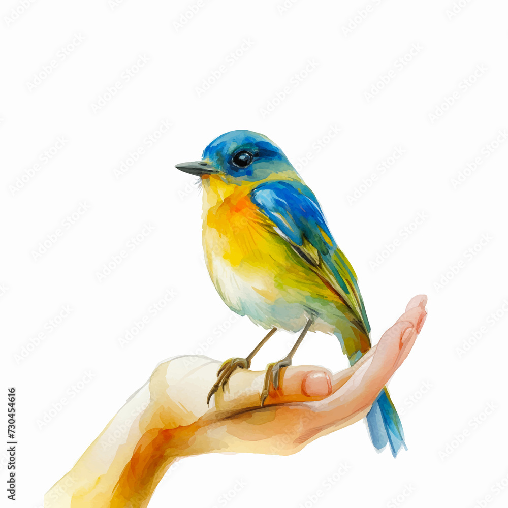  Painting of a bird standing on the hand