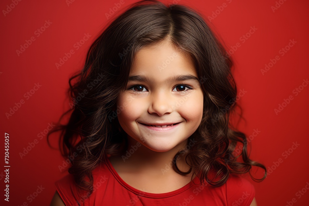 Portrait of a beautiful little girl with long curly hair on a red background Portrait of a beautiful little girl with long curly hair on a red background