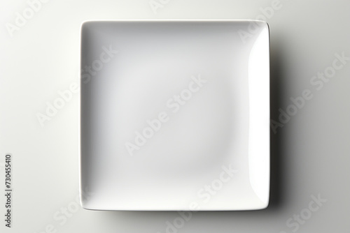 Top view of empty square plate isolated on white